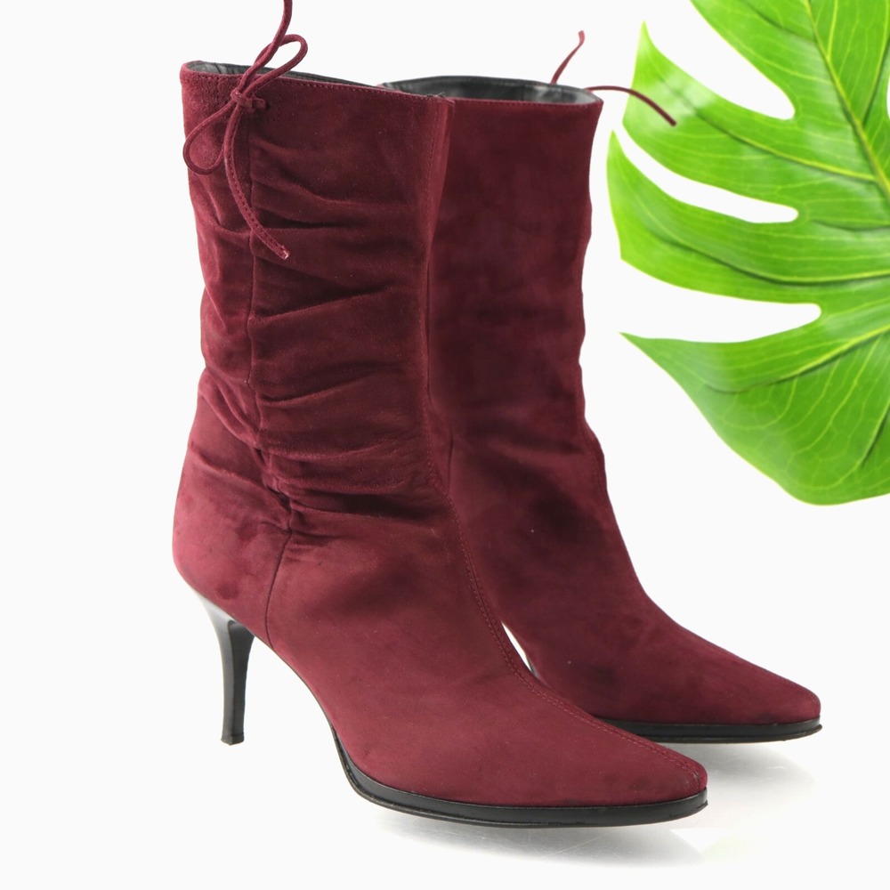 Barneys New York Womens Boots Size 6 Red Suede Stiletto Heel Pointed Toe Booties